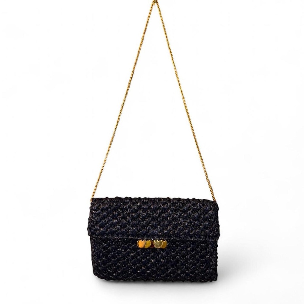 Rodo Navy Woven Crossbody Bag with Gold Chain